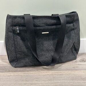 Vintage 111 State Gray Wool Felt Messenger Shoulder Bag Large Purse Work Tote